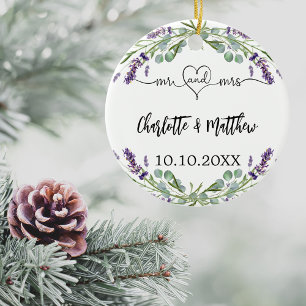 Lavender flowers names mr mrs newly weds ceramic tree decoration