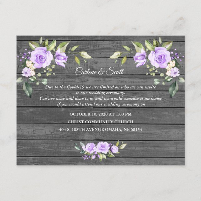 Lavender Flowers Old Barn Wedding Reception Enclosure Card (Front)