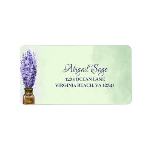 Lavender Flowers on Sage Green Floral Address Label