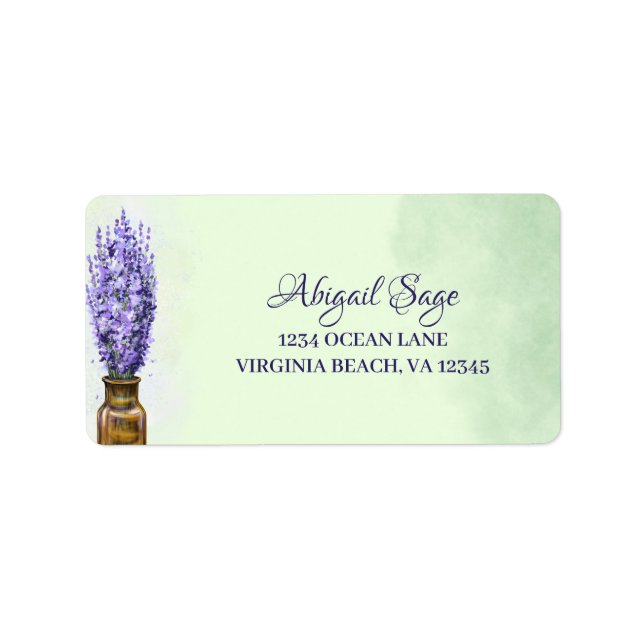 Lavender Flowers on Sage Green Floral Address Label (Front)