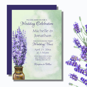 Lavender Flowers on Sage Green Floral Wedding Invitation
