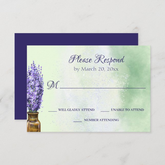 Lavender Flowers on Sage Green Floral Wedding RSVP Card (Front/Back)
