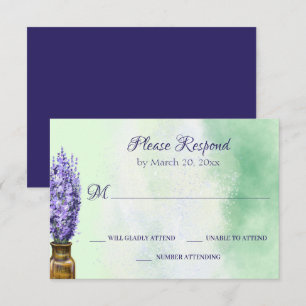 Lavender Flowers on Sage Green Floral Wedding RSVP Card