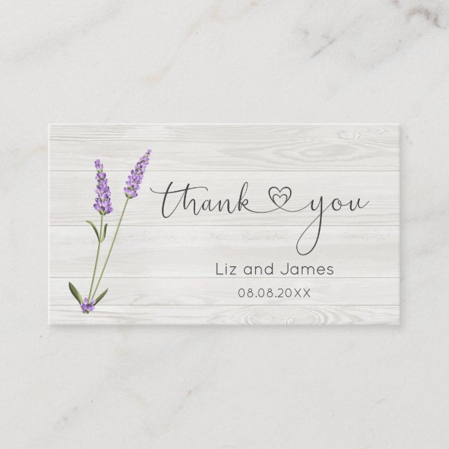 Lavender Flowers on Wood Thank You Place Card (Front)