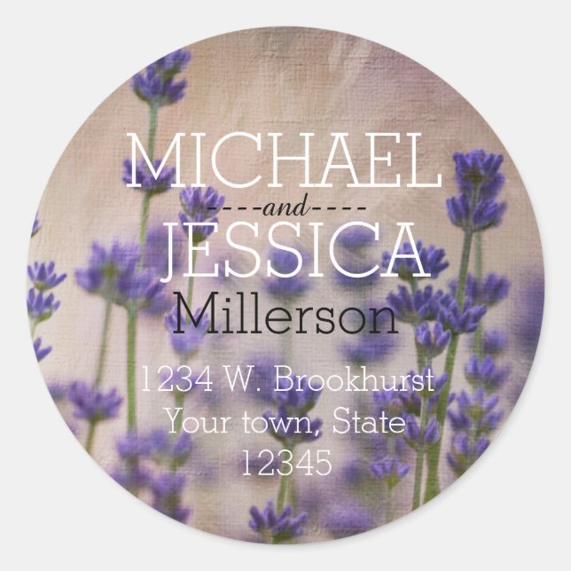 Lavender Flowers Personalised address Classic Round Sticker (Front)