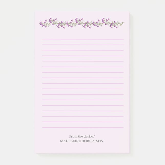 Lavender Flowers Personalised with Name Post-it N Notes (Front)