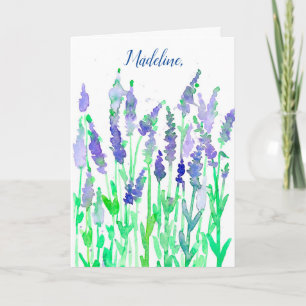 Lavender Flowers Personalized Happy Birthday Card