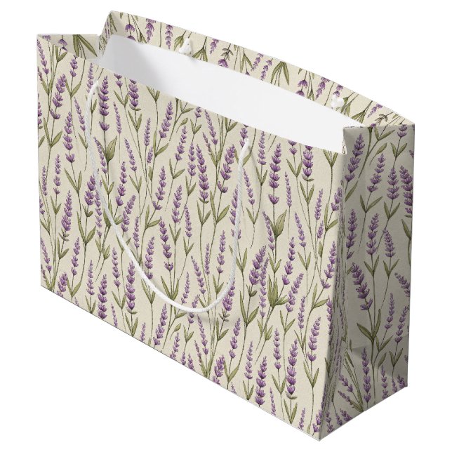 Lavender Flowers Print Large Gift Bag (Back Angled)