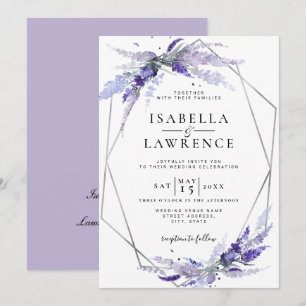 Lavender Flowers Purple Floral Silver Wedding Invitation