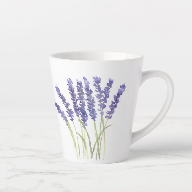 Lavender flowers Purple Floral Watercolor Latte Mug (Right)