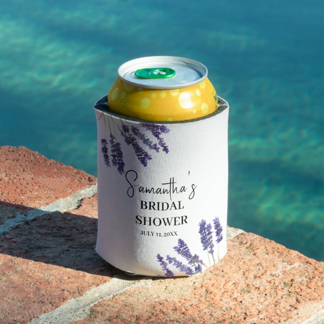 Lavender flowers Purple Watercolor Bridal Shower Can Cooler (In Situ Pool)