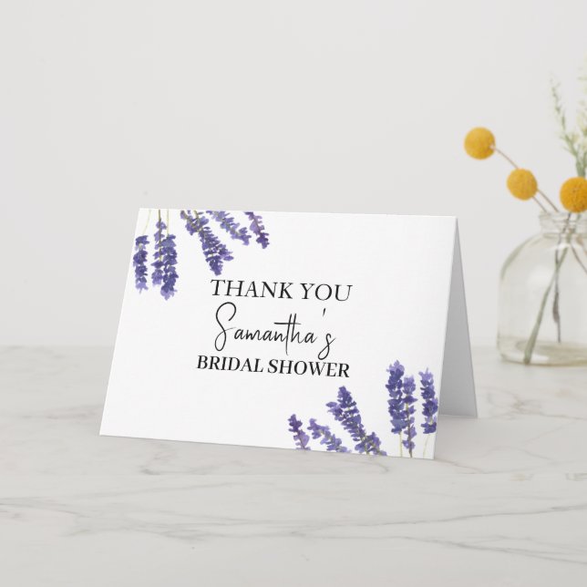 Lavender flowers Purple Watercolor Bridal Shower Thank You Card (Front)