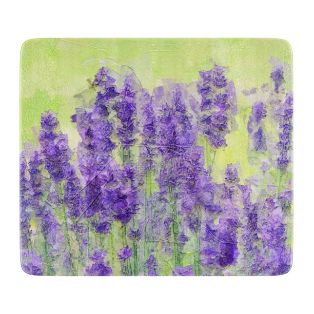 Lavender Flowers Purple Watercolor Floral Cutting Board (Front)