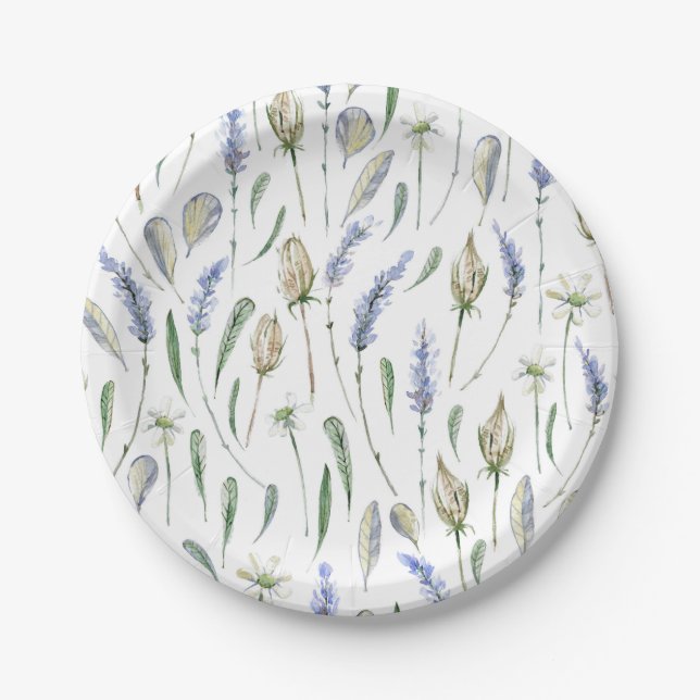 Lavender Flowers Rustic Floral Paper Plate (Front)