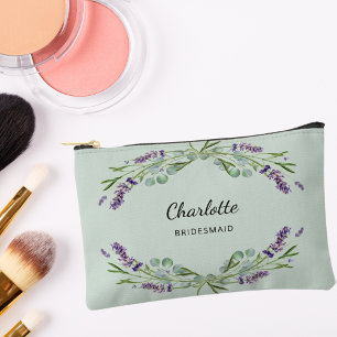 Lavender flowers sage green bridesmaid accessory pouch