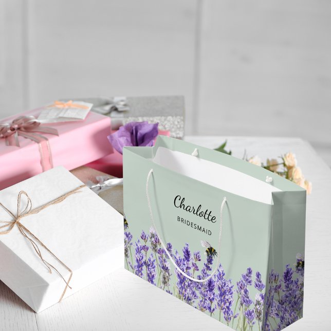 Lavender flowers sage green bridesmaid large gift bag (Creator Uploaded)