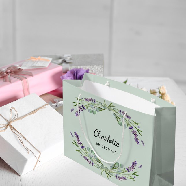 Lavender flowers sage green bridesmaid large gift bag (Creator Uploaded)