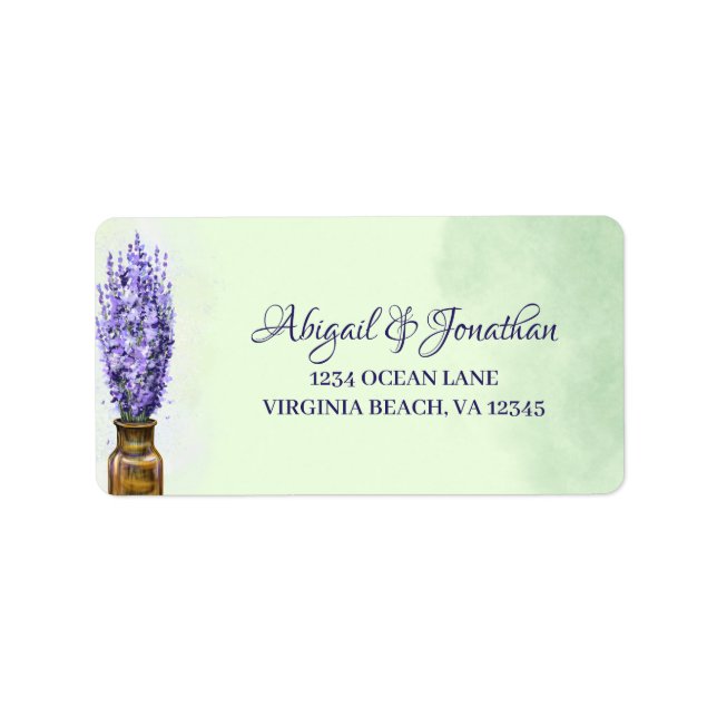 Lavender Flowers Sage Green Couple Wedding Address Label (Front)