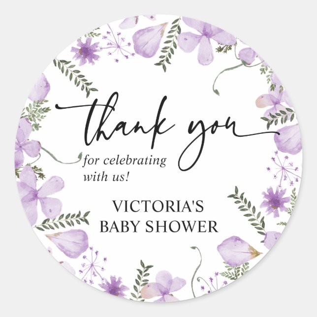 Lavender Flowers Thank You Favour Sticker (Front)