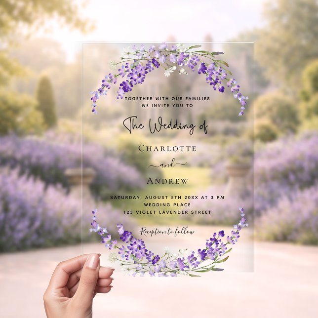 Lavender flowers violet wedding clear acrylic invitations (Creator Uploaded)