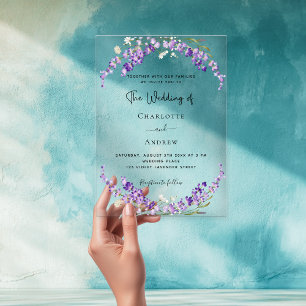 Lavender flowers violet wedding clear acrylic invitations