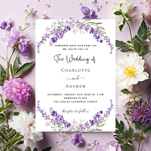Lavender flowers violet wedding invitation