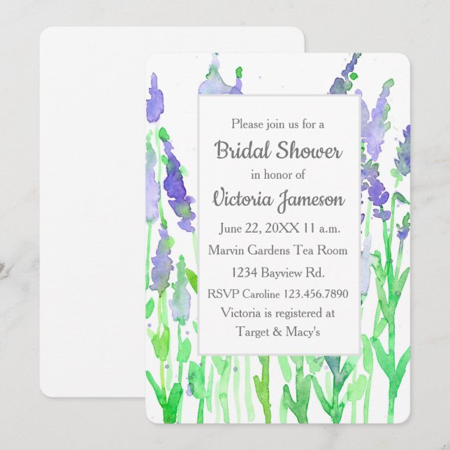 Lavender Flowers Watercolor Bridal Shower Invitation (Front/Back)