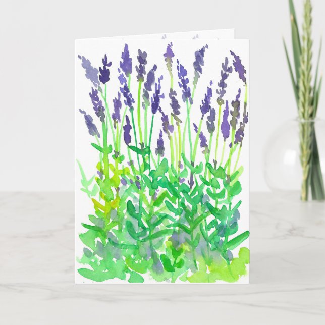 Lavender Flowers Watercolor Happy Birthday Card (Front)