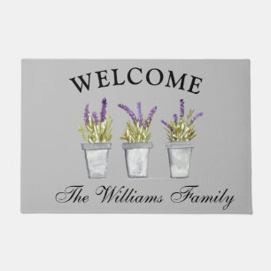 Lavender Flowers Watercolor Herbs Elegant Floral Doormat