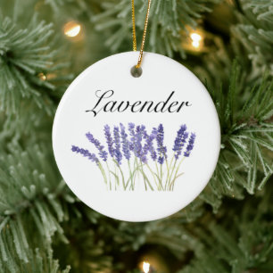 Lavender flowers watercolor herbs purple chic ceramic tree decoration