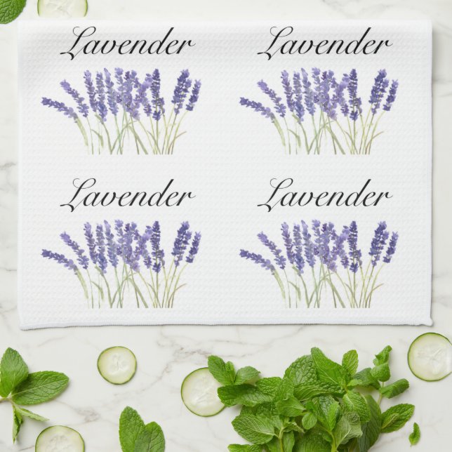 Lavender flowers watercolor herbs purple chic tea towel (Folded)