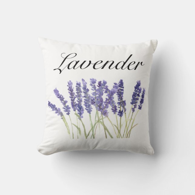 Lavender flowers watercolor herbs purple chic thro cushion (Front)