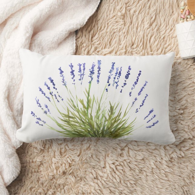 Lavender flowers watercolor herbs purple Floral Lumbar Cushion (Blanket)