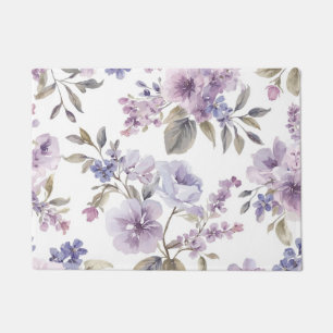 Lavender Flowers Watercolor Purple Botanical Doormat