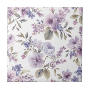 Lavender Flowers Watercolor Purple Botanical Tile