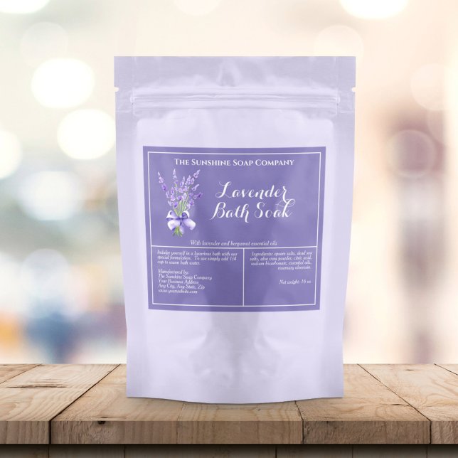 Lavender Flowers Waterproof Bath Soak Pouch Label (Creator Uploaded)