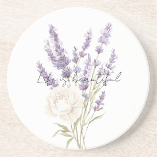 Lavender Flowers White Rose Coaster