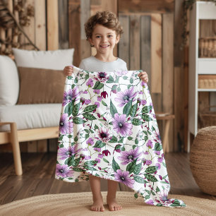 Lavender flowers with green leaves pattern sherpa blanket