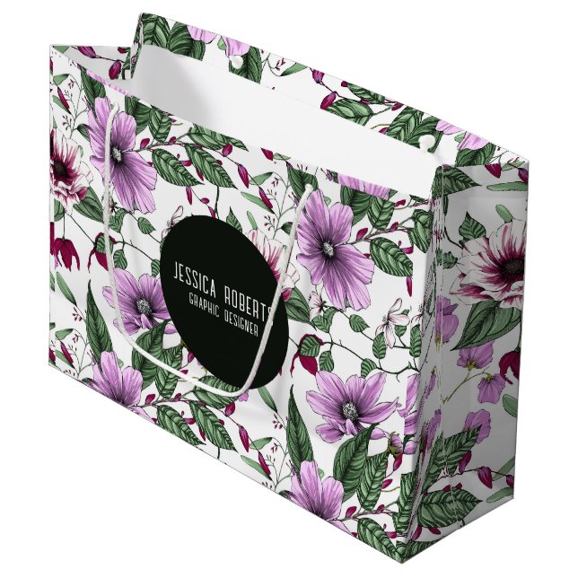 Lavender flowers with green leaves seamless patter large gift bag (Front Angled)