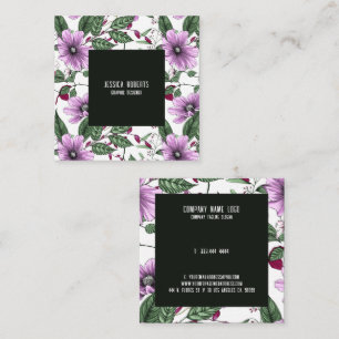 Lavender flowers with green leaves seamless patter square business card