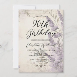 Lavender Flowers Women 90th Birthday Invitation