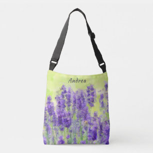 Lavender Flowers Yellow Watercolor Floral Crossbody Bag