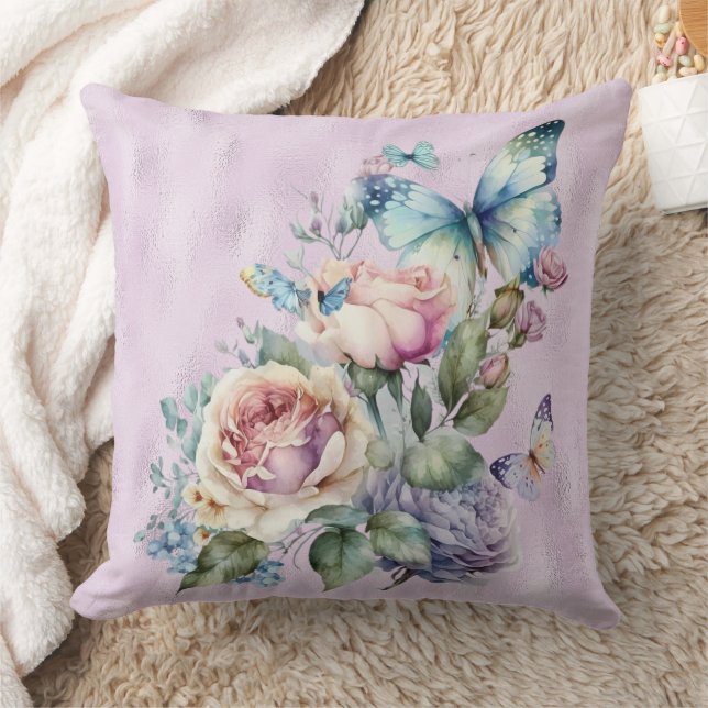 Lavender Foil and Purple Pink Peonies Butterfly Cushion (Blanket)