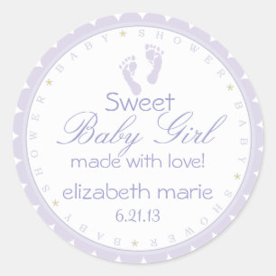 Lavender Footprints- Baby Shower Classic Round Sticker