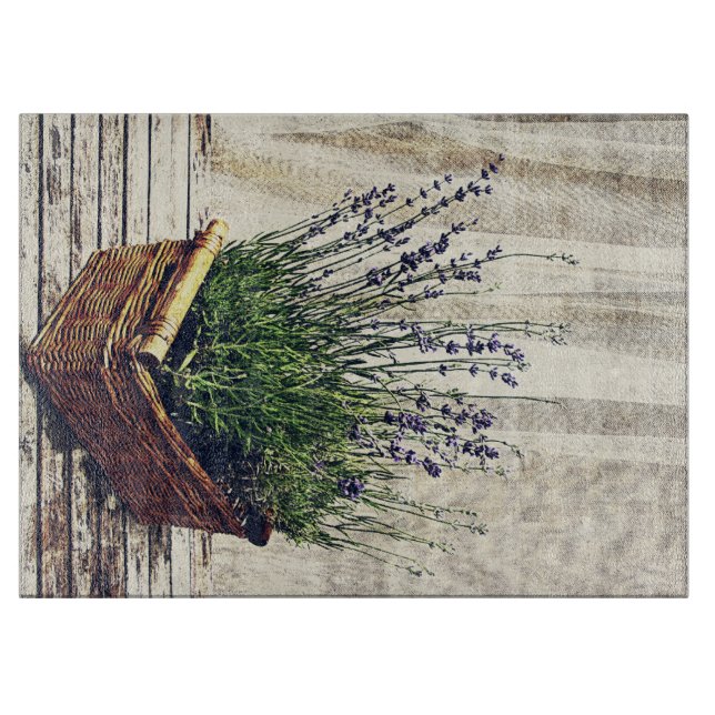 lavender fragrant flowers in a basket cutting board (Front)