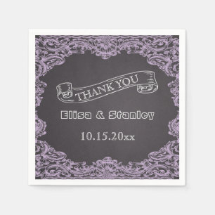 Lavender frame and chalkboard wedding Thank You Napkin