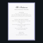 Lavender Frame Calligraphy Name Wedding Dinner Menu<br><div class="desc">Complete your wedding tablescape with the Elegant Family Name Lavender Purple Frame Wedding Dinner Menu. This sophisticated design features your family name in graceful calligraphy script, beautifully framed by a light pastel purple border that blends timeless elegance with a modern touch. The minimalist layout and refined typography create a polished...</div>