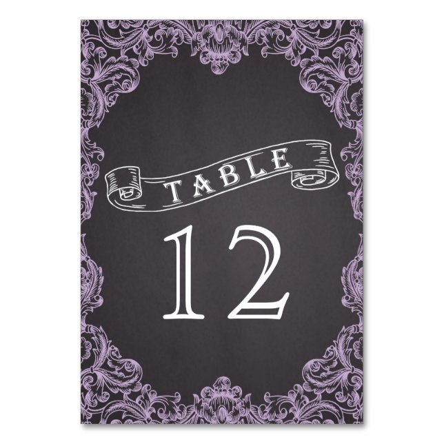 Lavender frame & chalkboard wedding table number (Front)