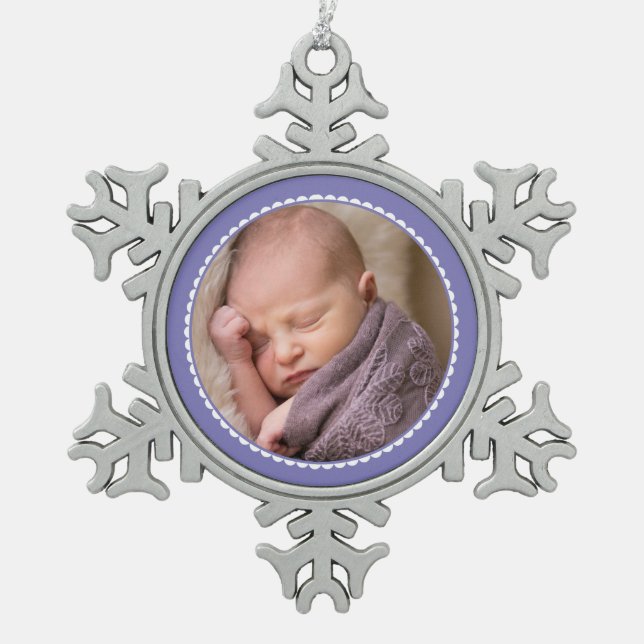 Lavender framed photo snowflake pewter christmas o ornament (Front)