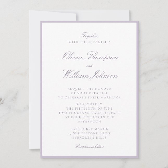 Lavender Framed Wedding Invitation (Front)